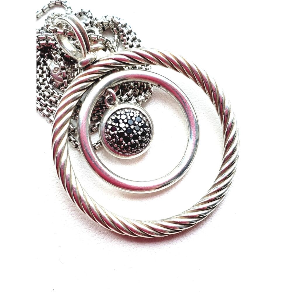 David Yurman Black Diamonds Sterling Silver 925 Circle Pendant Necklace 18in